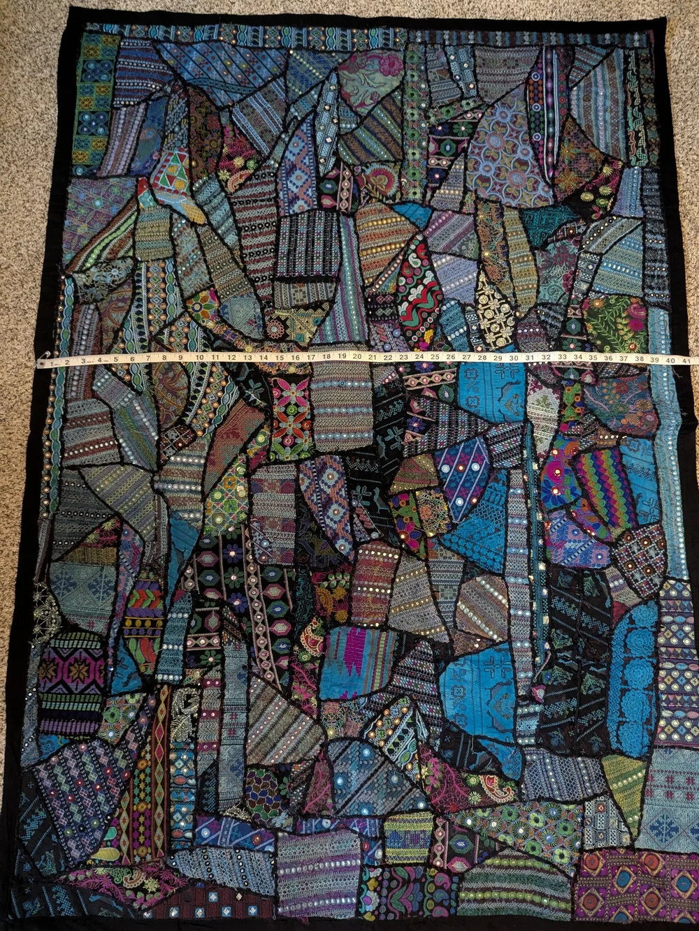Handmade Indian Patchwork Embroidered Mirror Work Tapestry 41x59